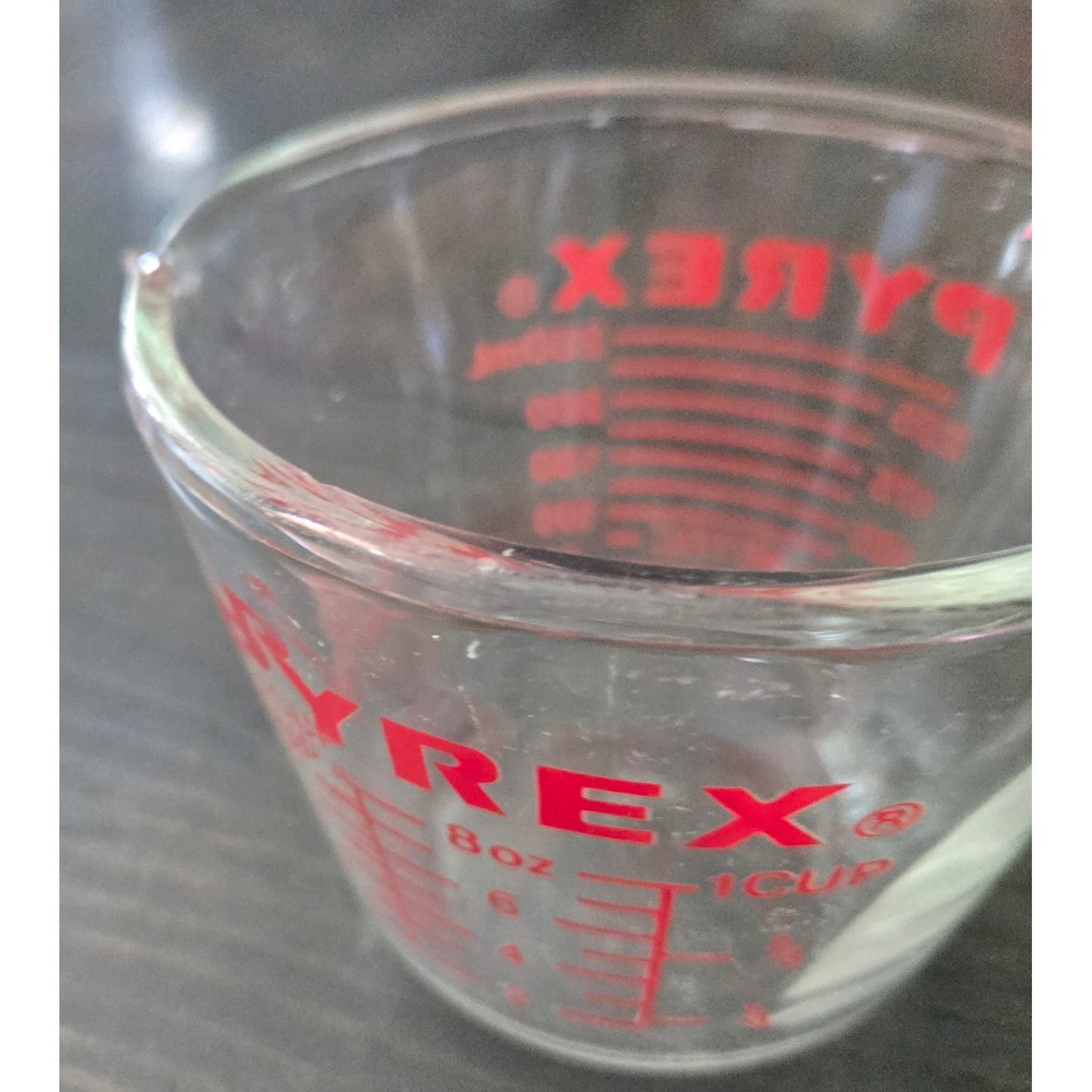 Vintage Pyrex 1 Cup Glass Measuring Cup Red Lettering Model 508 Corning USA 8oz